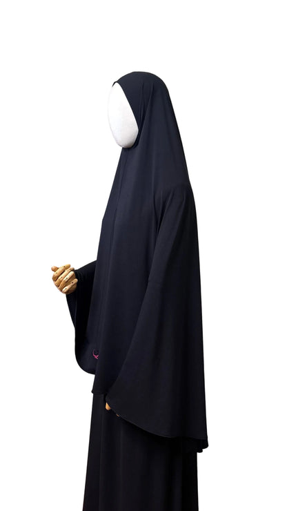  Premium Lycra Khimar and Skirt Set - Onyx Black